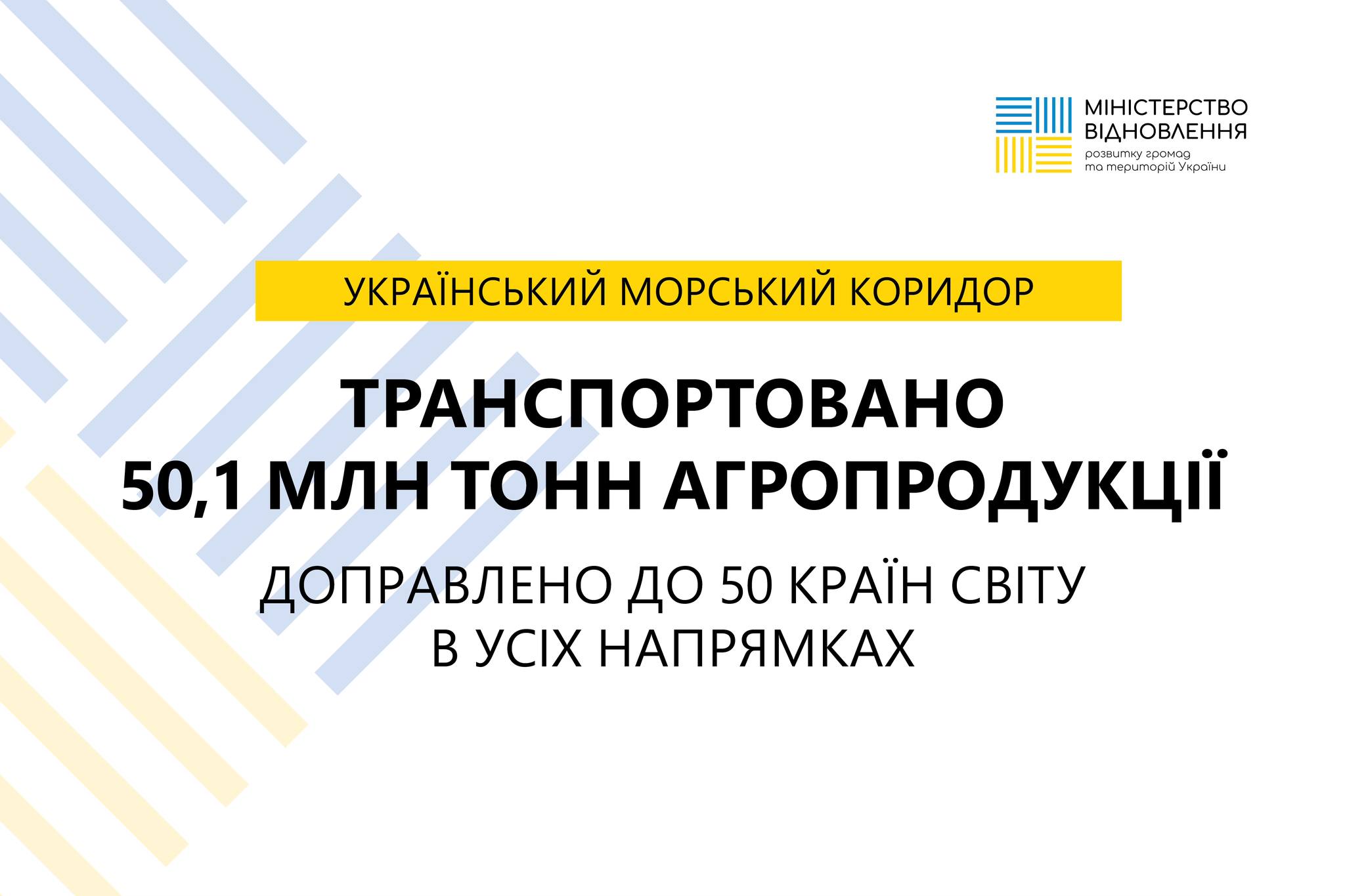 More than 50 million tons of agricultural products were transported through the Ukrainian Sea Corridor More than 50 million tons of agricultural products were transported through the Ukrainian Sea Corridor